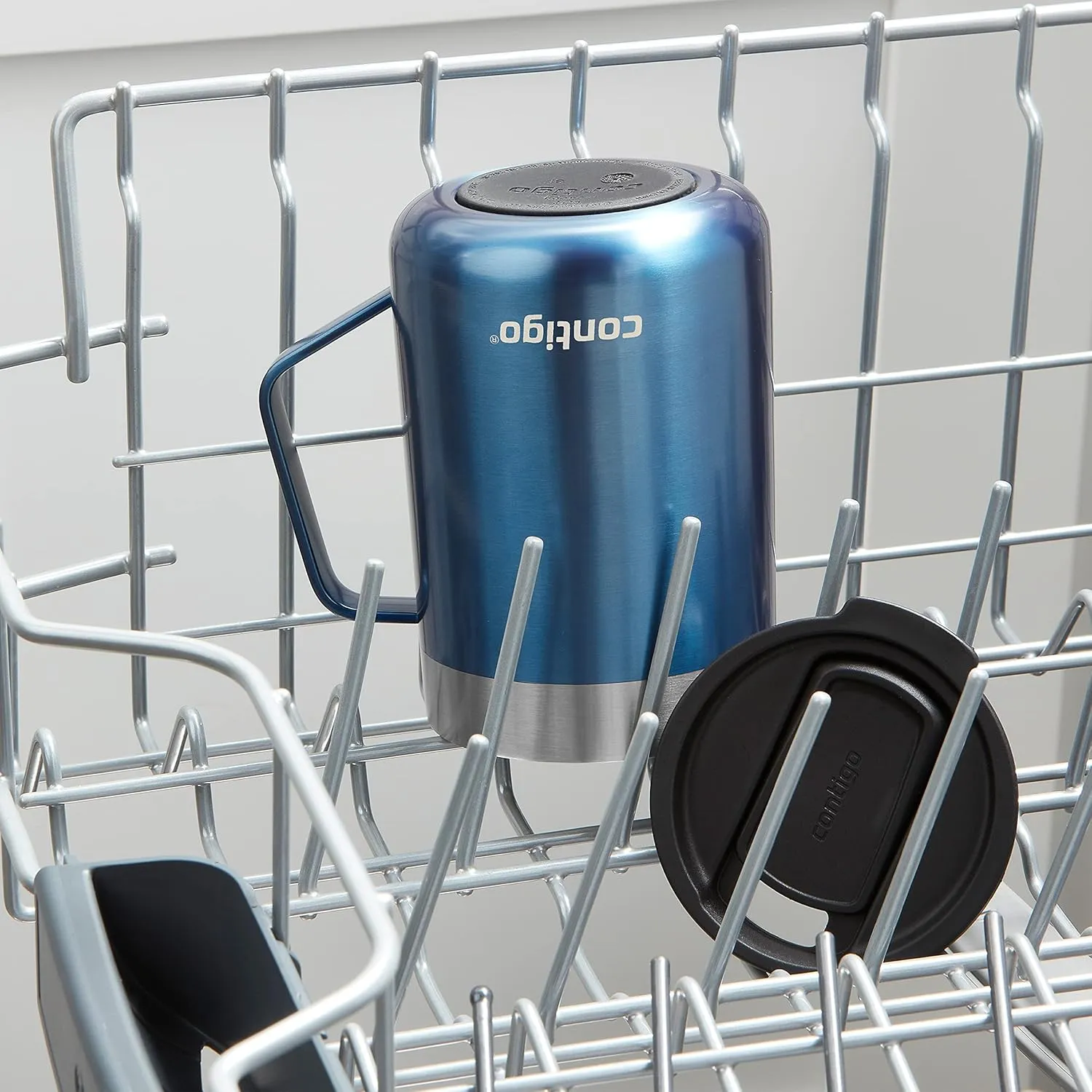 Contigo Streeterville Stainless Steel Travel Mug with Splash-Proof Lid, 14oz Vacuum-Insulated, Comfort Handle & Anti-Slip Base, Dishwasher Safe, Sake & Blue Corn