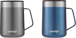 Contigo Streeterville Stainless Steel Travel Mug with Splash-Proof Lid, 14oz Vacuum-Insulated, Comfort Handle & Anti-Slip Base, Dishwasher Safe, Sake & Blue Corn