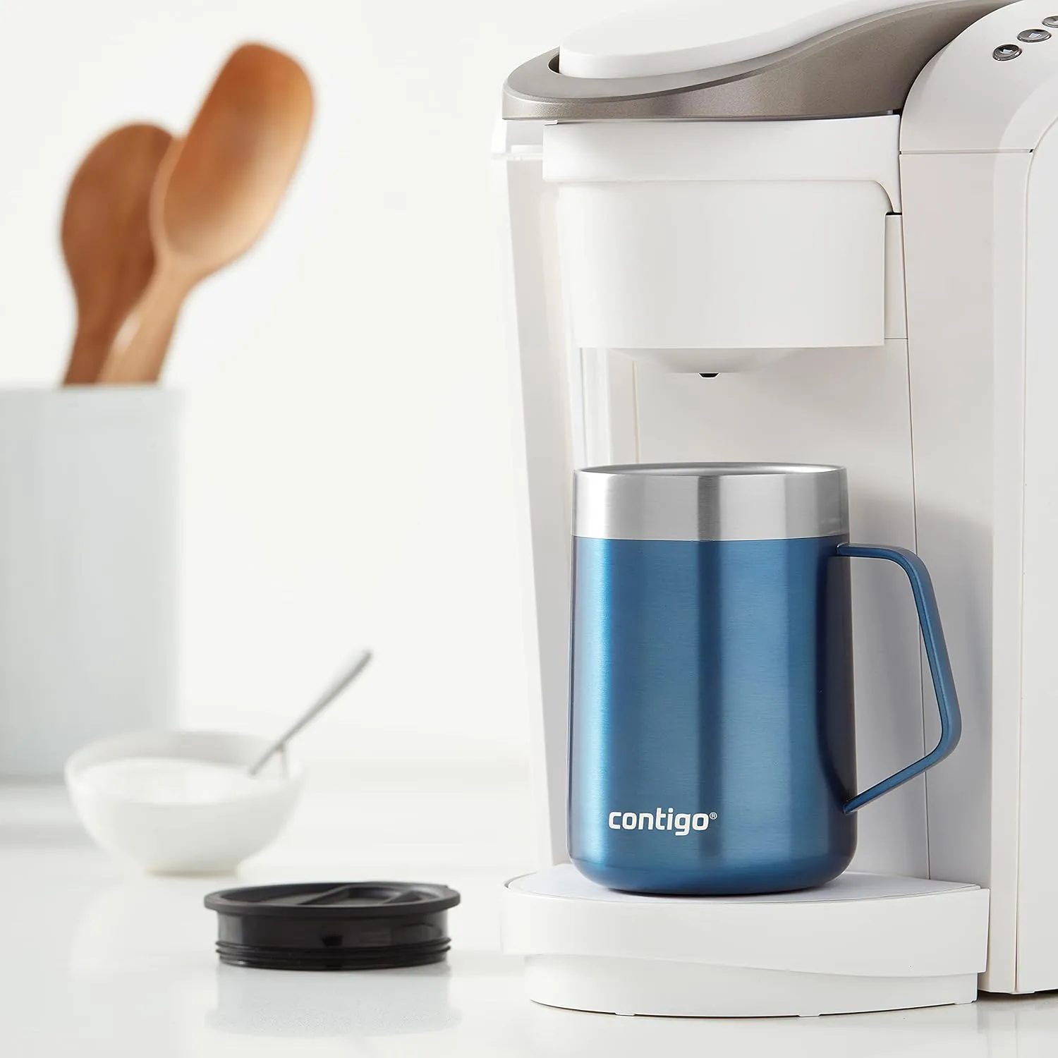 Contigo Streeterville Stainless Steel Travel Mug with Splash-Proof Lid, 14oz Vacuum-Insulated, Comfort Handle & Anti-Slip Base, Dishwasher Safe, Sake & Blue Corn