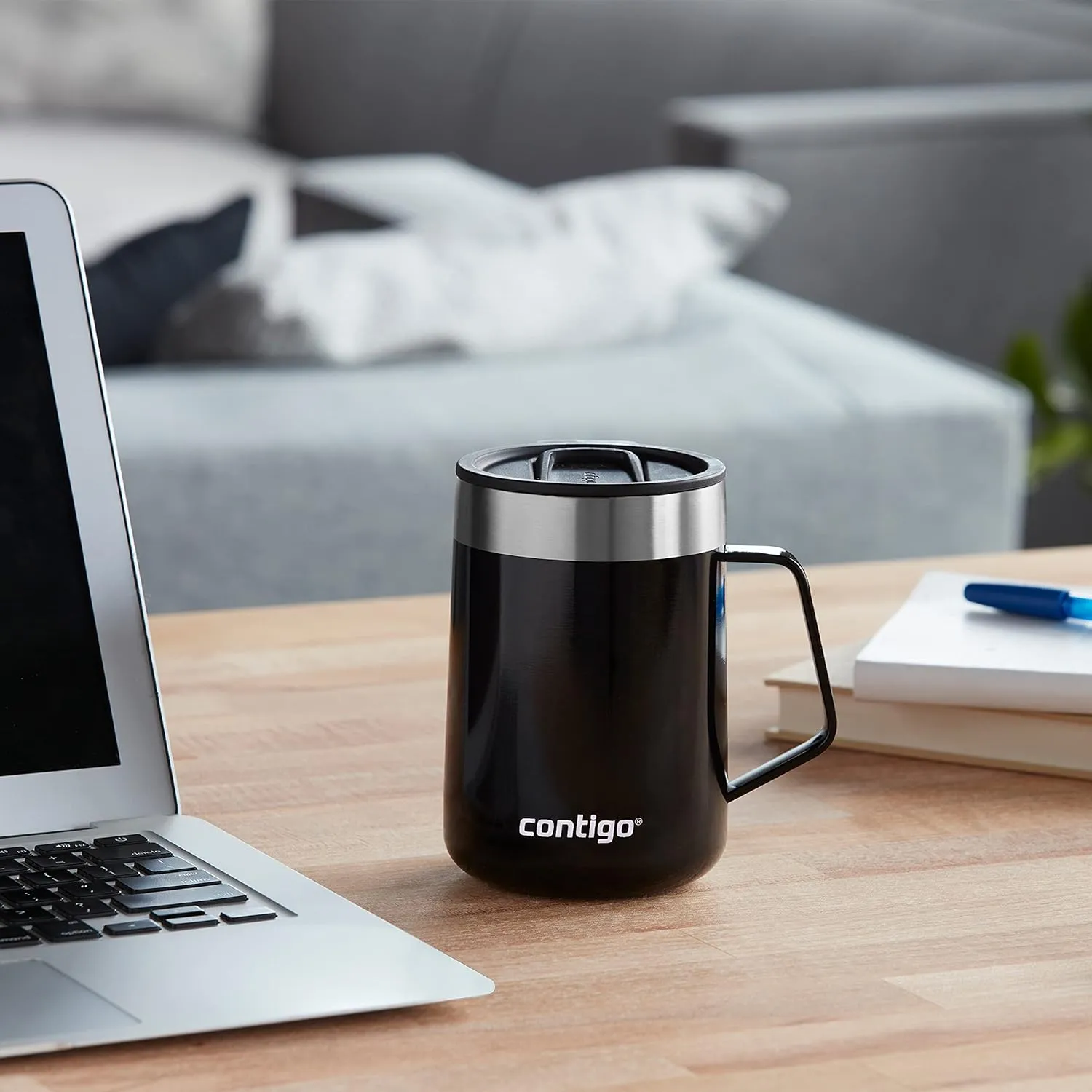 Contigo Streeterville Stainless Steel Travel Mugs 14oz, Stylish Duo Pack with Splash-Proof Lid, Vacuum-Insulated Coffee Mugs with Handle & Grip Base, Dishwasher Safe - Licorice & Salt