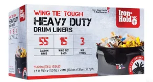 Contractor Trash Bags - 55 Gallon, 15 Bags, Wing Tie Closure, 3 MIL Thick, Gusseted Bottom, Black - Heavy Duty Industrial Strength Garbage Bags