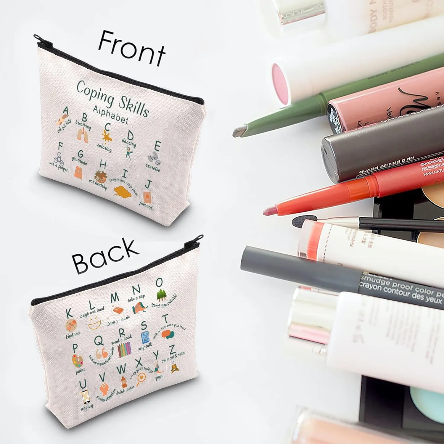 Coping Skills Alphabet Tote Bag Counselor Handbag Mental Health Awareness Bag Therapist Bag