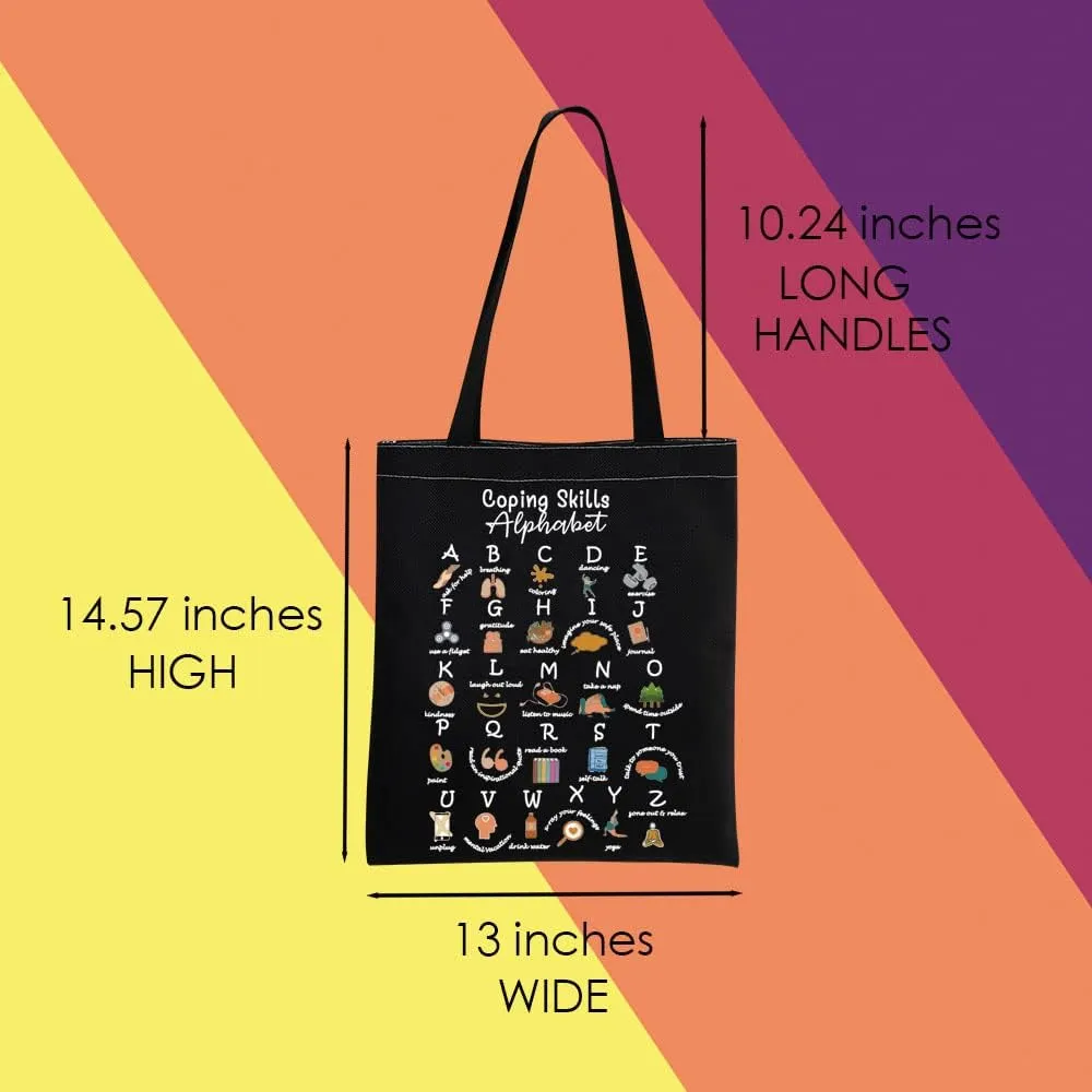 Coping Skills Alphabet Tote Bag Counselor Handbag Mental Health Awareness Bag Therapist Bag