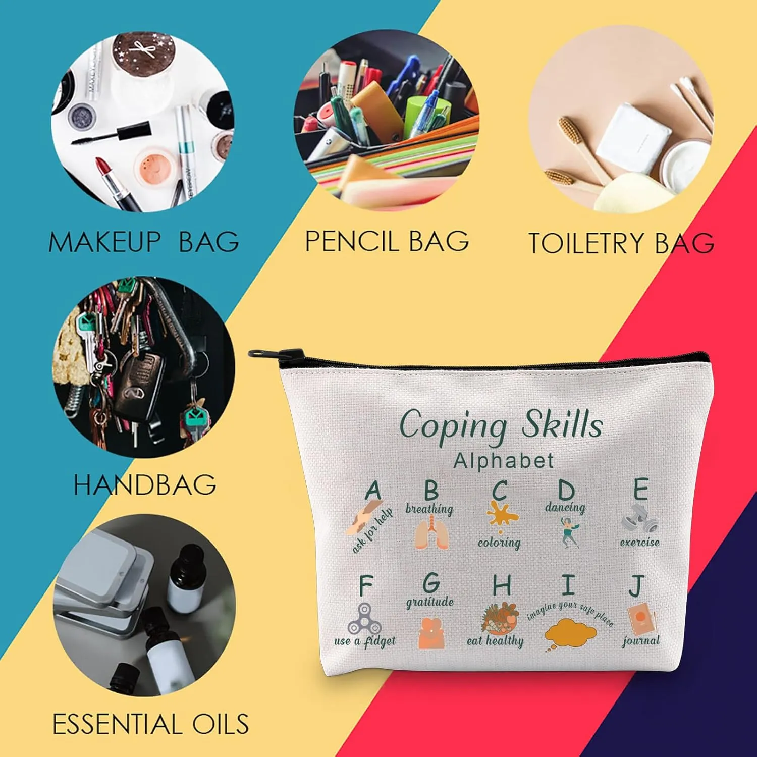 Coping Skills Alphabet Tote Bag Counselor Handbag Mental Health Awareness Bag Therapist Bag