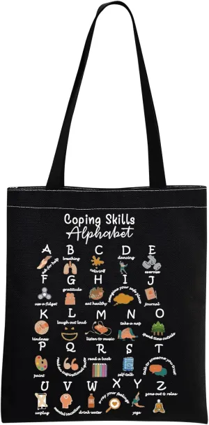 Coping Skills Alphabet Tote Bag Counselor Handbag Mental Health Awareness Bag Therapist Bag