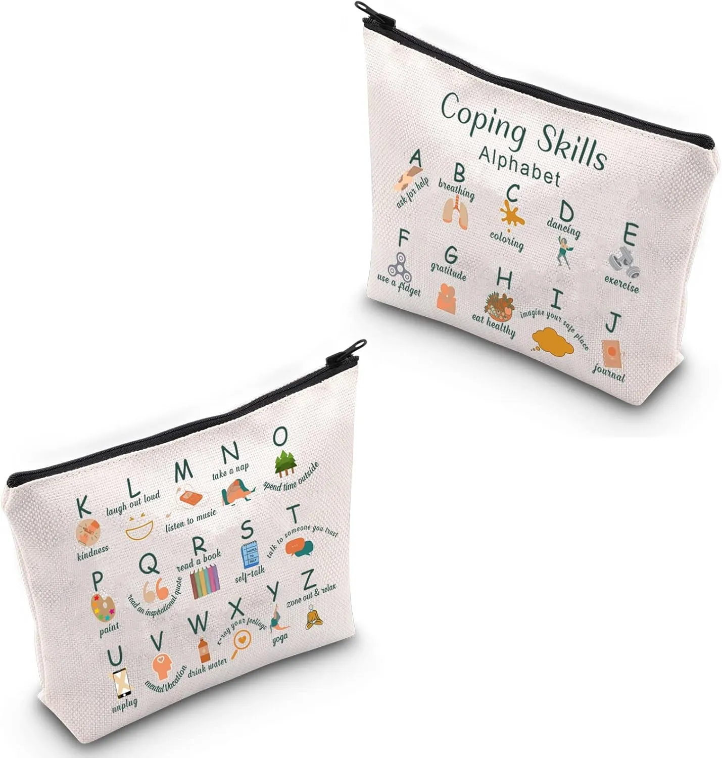 Coping Skills Alphabet Tote Bag Counselor Handbag Mental Health Awareness Bag Therapist Bag