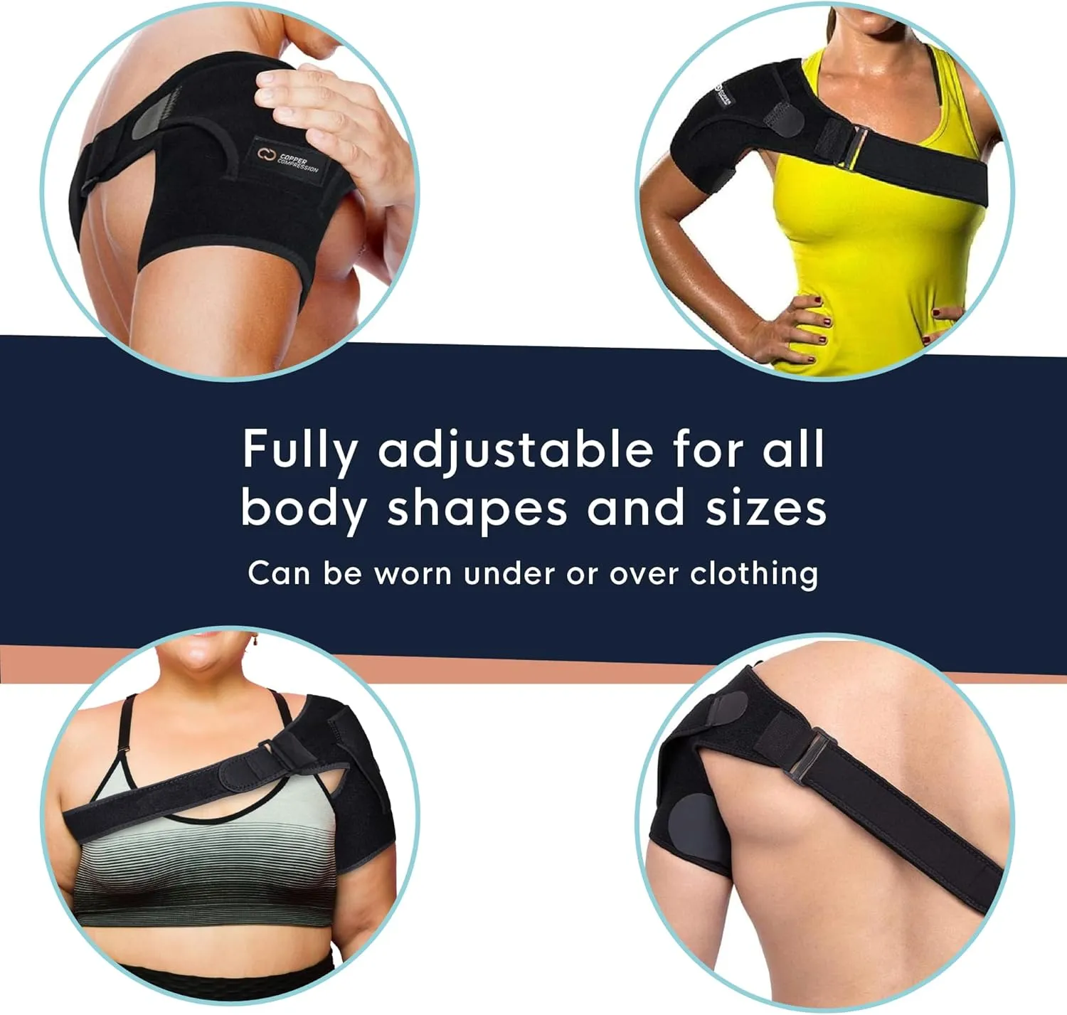 Copper Compression Recovery Shoulder Brace - Immobilizer for Torn Rotator Cuff, AC Joint Pain Relief, Dislocation, Arm Stability, Injuries, Tears - Adjustable Fits Men, Women - Black Plus Size - L/XL