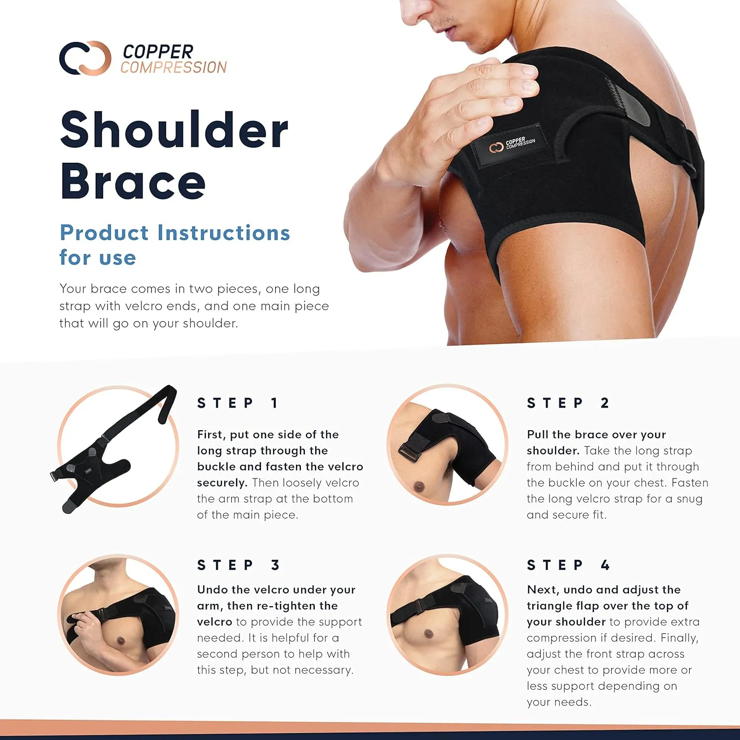 Copper Compression Recovery Shoulder Brace - Immobilizer for Torn Rotator Cuff, AC Joint Pain Relief, Dislocation, Arm Stability, Injuries, Tears - Adjustable Fits Men, Women - Black Plus Size - L/XL