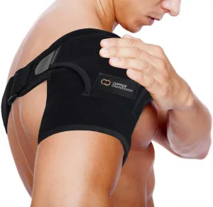 Copper Compression Recovery Shoulder Brace - Immobilizer for Torn Rotator Cuff, AC Joint Pain Relief, Dislocation, Arm Stability, Injuries, Tears - Adjustable Fits Men, Women - Black Plus Size - L/XL