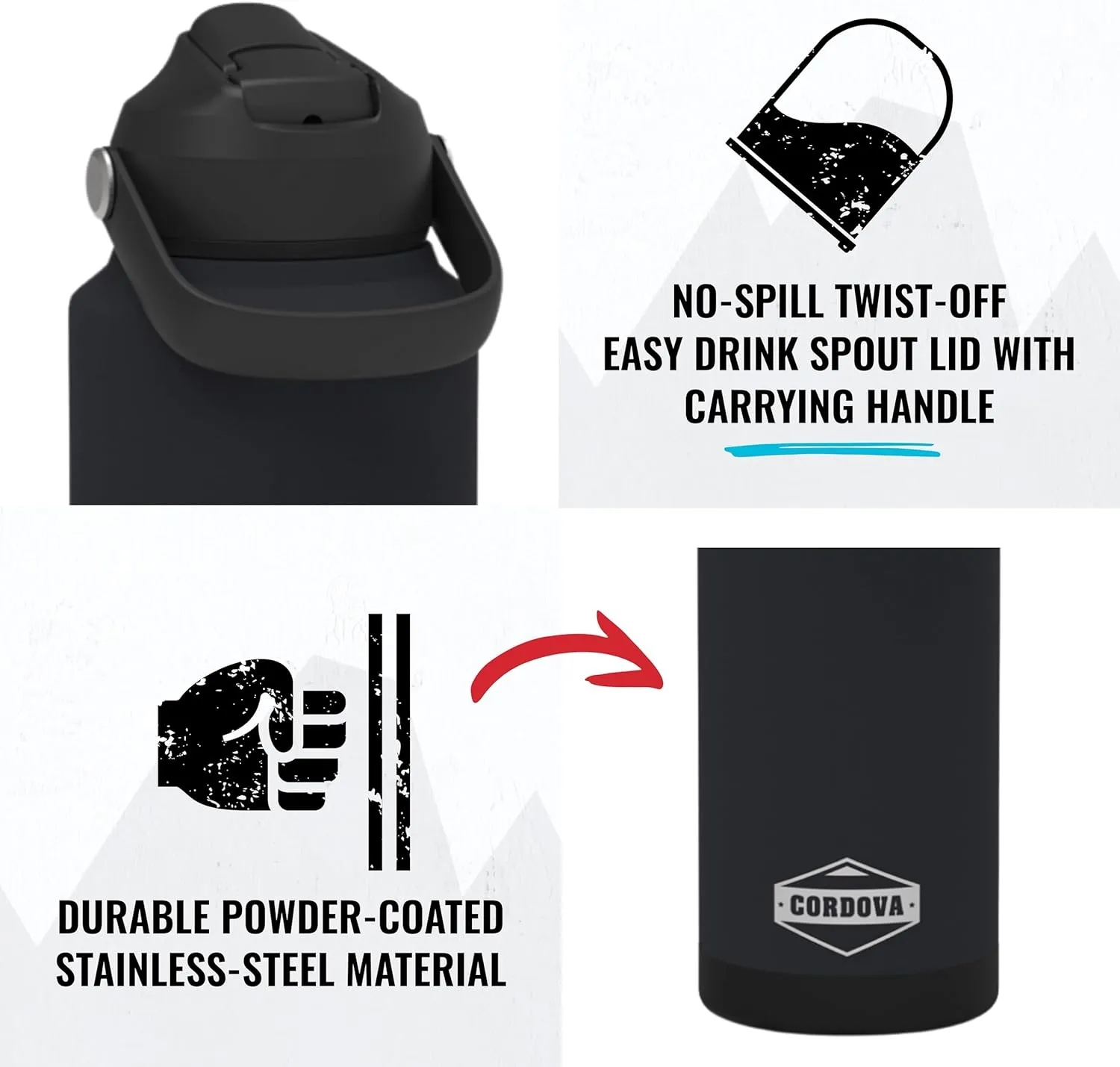 Cordova Outdoors Trailhead Class Water Bottle, Obsidian, 32 oz
