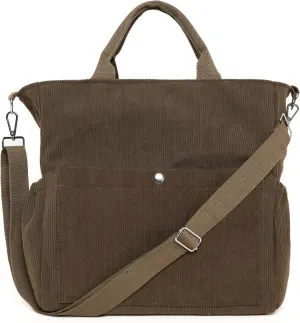 Corduroy Tote Bag for Women Large Crossbody Bags Shoulder Tote Bag with Multi Pockets Satchel Bags Handbag for Work