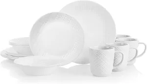 Corelle Linen Weave Embossed 16-Piece Dinnerware Set, Service for 4,White, ‎28.5 x 14 x 27 cm; 362.87 Grams