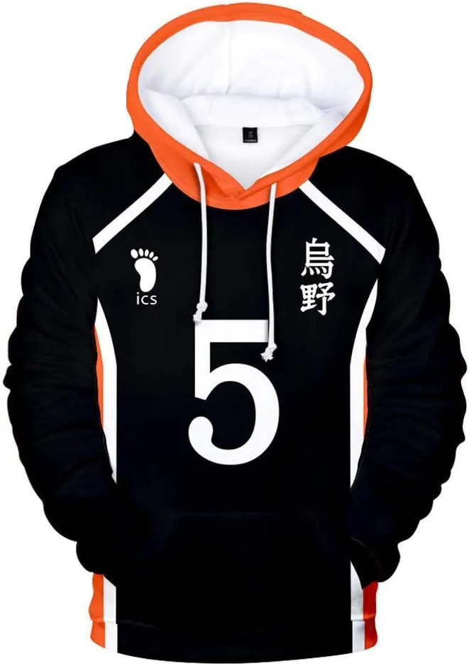 Cos-Animefly Haikyuu Hoodie Costume 3D Printed Pullover Hooded Fashion Novelty Sweatshirt Halloween Cosplay Adult Outfit