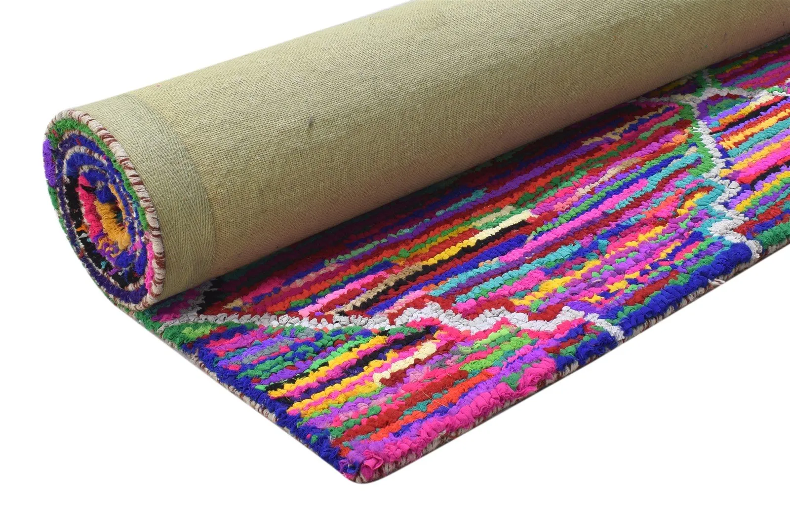 Cotton Polyester Multi Color Rug 5X7 Modern Hand Woven Bohemian Diamond Rug