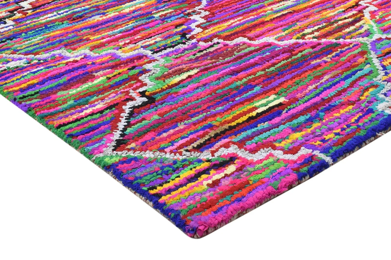 Cotton Polyester Multi Color Rug 5X7 Modern Hand Woven Bohemian Diamond Rug