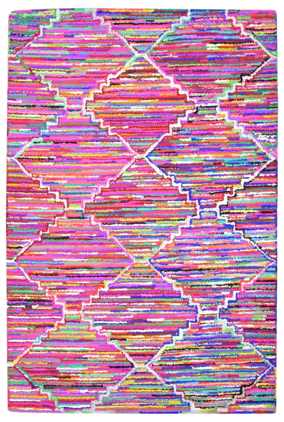 Cotton Polyester Multi Color Rug 5X7 Modern Hand Woven Bohemian Diamond Rug