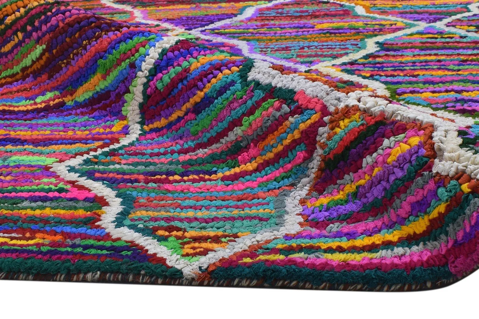 Cotton Polyester Multi Color Rug 5X8 Modern Hand Woven Bohemian Diamond Rug