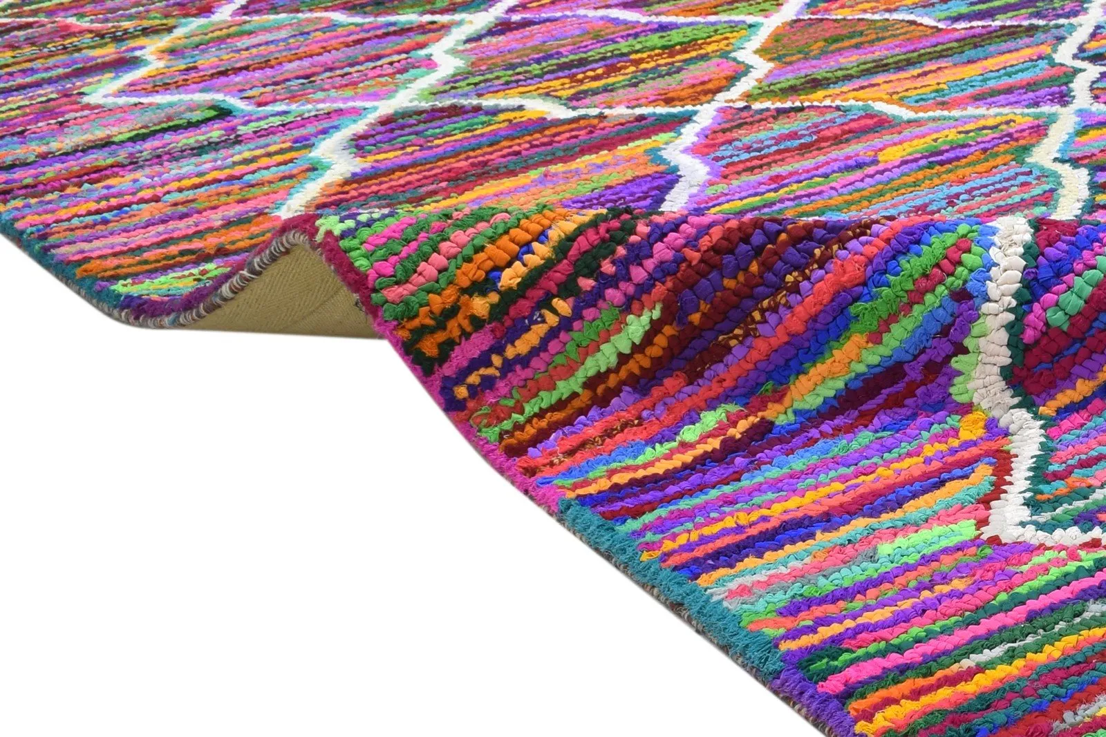 Cotton Polyester Multi Color Rug 5X8 Modern Hand Woven Bohemian Diamond Rug