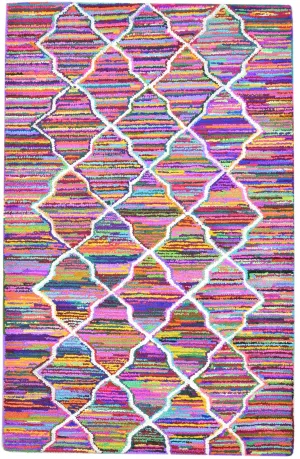 Cotton Polyester Multi Color Rug 5X8 Modern Hand Woven Bohemian Diamond Rug