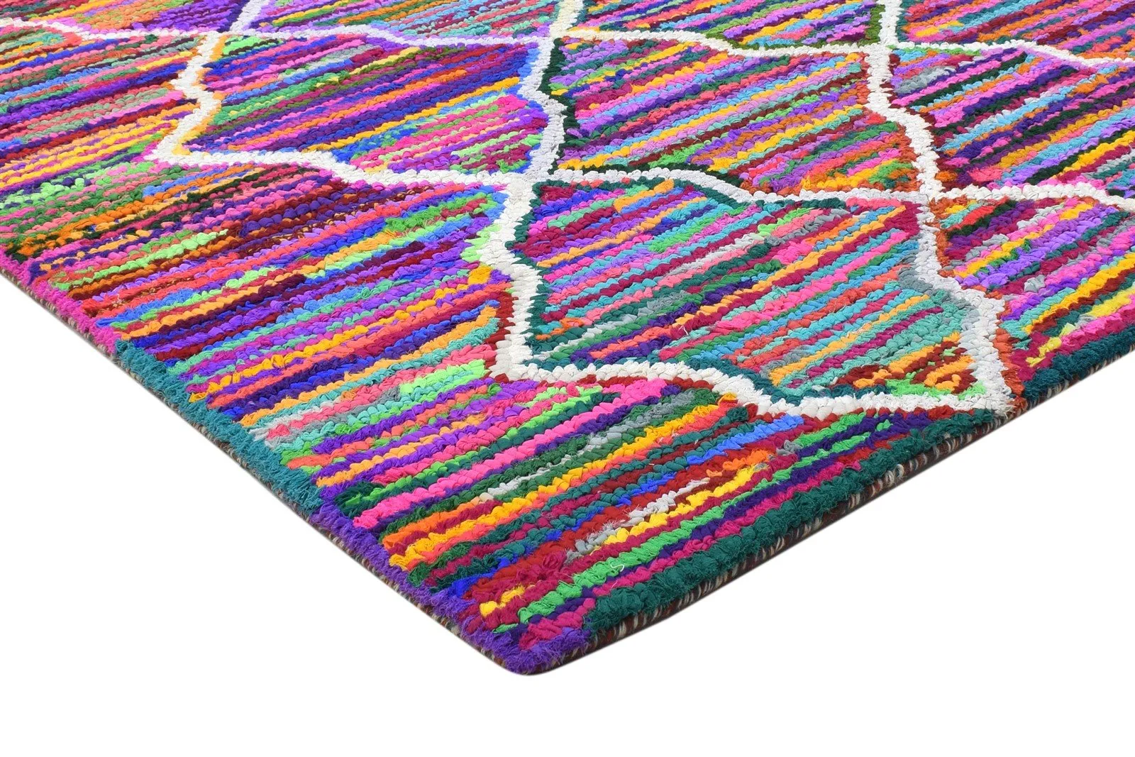 Cotton Polyester Multi Color Rug 5X8 Modern Hand Woven Bohemian Diamond Rug