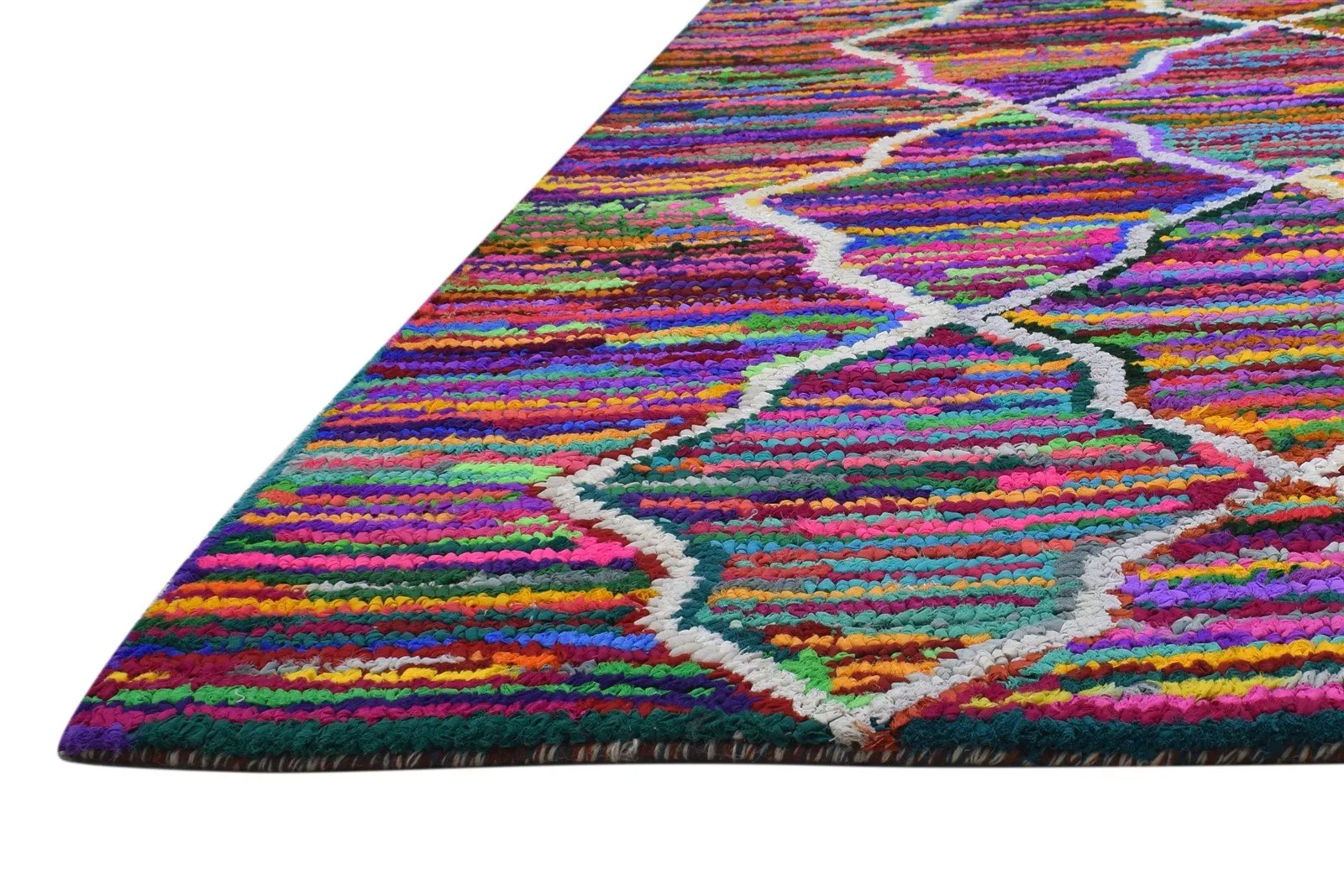 Cotton Polyester Multi Color Rug 5X8 Modern Hand Woven Bohemian Diamond Rug