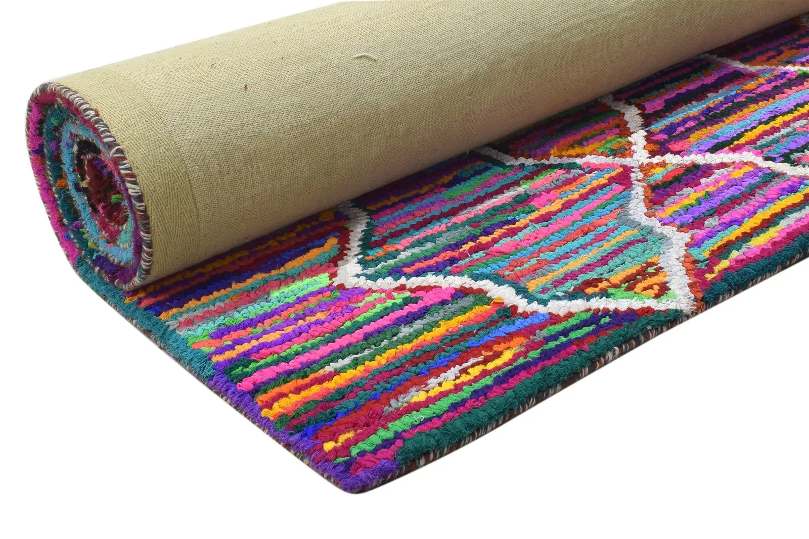 Cotton Polyester Multi Color Rug 5X8 Modern Hand Woven Bohemian Diamond Rug