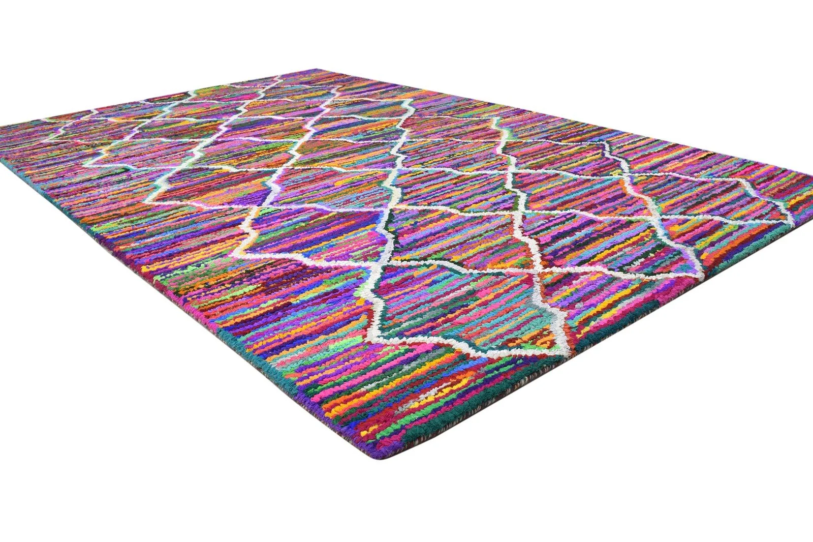 Cotton Polyester Multi Color Rug 5X8 Modern Hand Woven Bohemian Diamond Rug