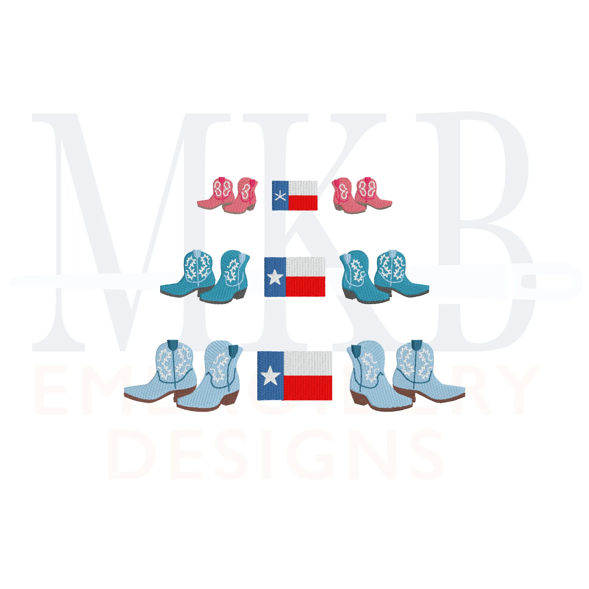 Cowboy Boots Texas Flag Trio Embroidery Design, Rodeo Embroidery Design, Fill Stitch