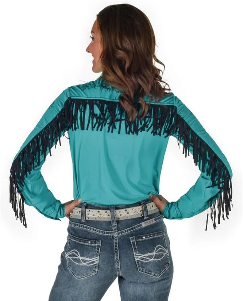 Cowgirl Tuff Western Shirt Womens L/S Fringe Horse Turquoise 100826