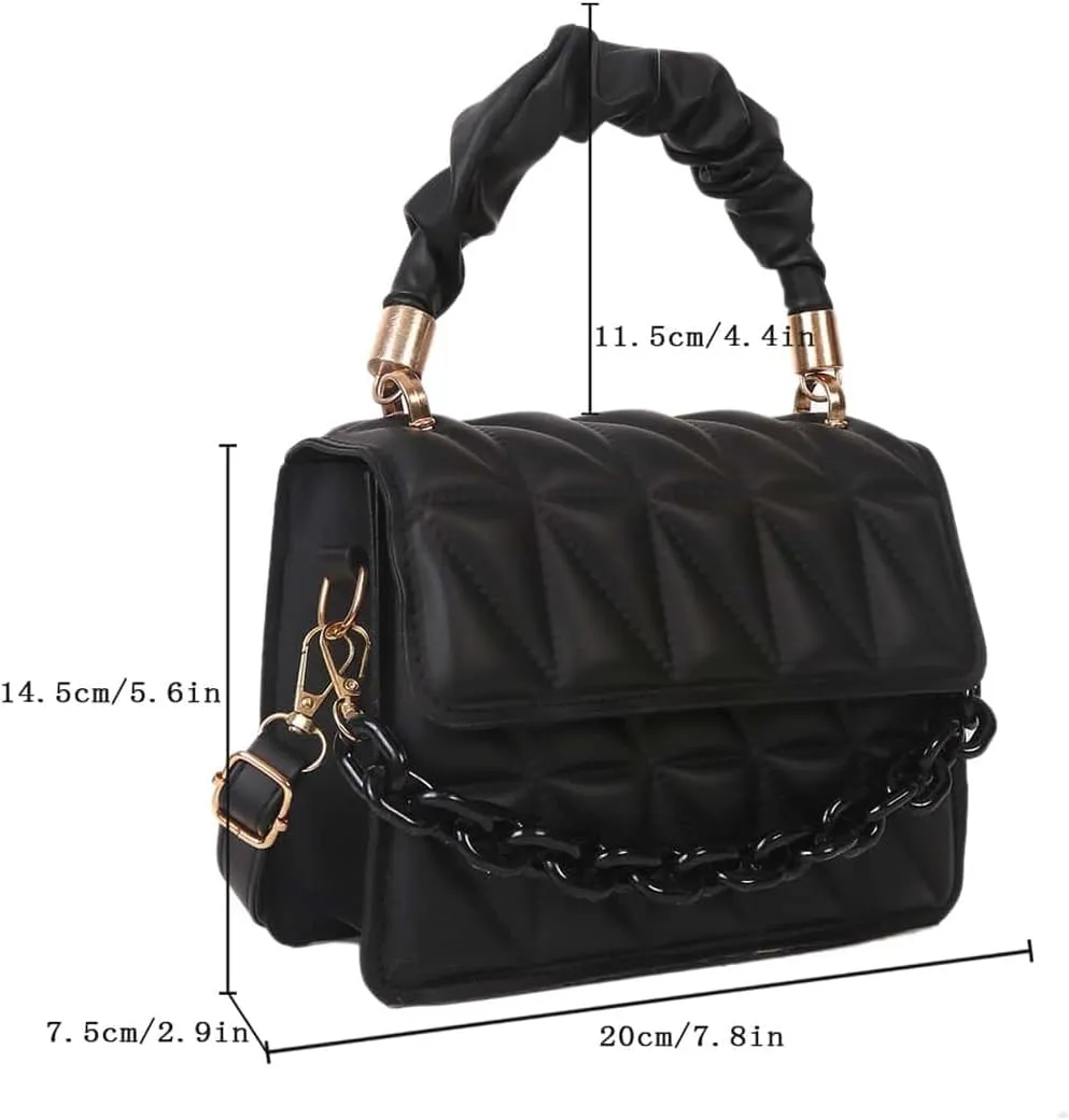 COZYEASE Women's PU Leather Chain Handbag Ruched Top Handle Satchel Purse Squared Shoulder Bags