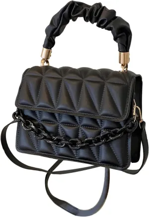 COZYEASE Women's PU Leather Chain Handbag Ruched Top Handle Satchel Purse Squared Shoulder Bags