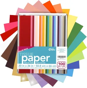 Craft Craze 100 Sheets (20" x 26") 25 Assorted Colors Premium Quality Tissue Paper for Gift Wrapping, Arts & Crafts, Packing and Decorations (1-Pack)
