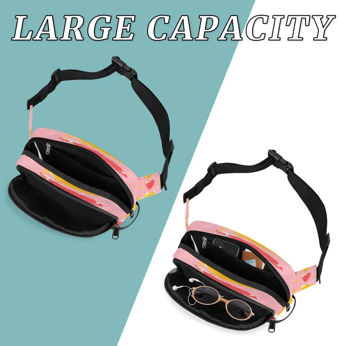 Creative Heart Prints Fanny Packs for Women Men Waterproof Waist Bag with Adjustable Strap Belt Bag for Travel Running Hiking