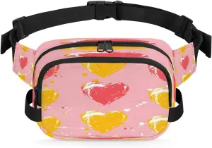 Creative Heart Prints Fanny Packs for Women Men Waterproof Waist Bag with Adjustable Strap Belt Bag for Travel Running Hiking