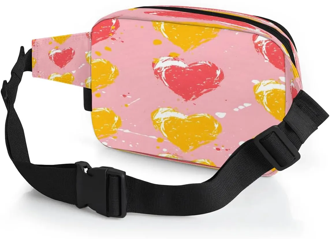Creative Heart Prints Fanny Packs for Women Men Waterproof Waist Bag with Adjustable Strap Belt Bag for Travel Running Hiking