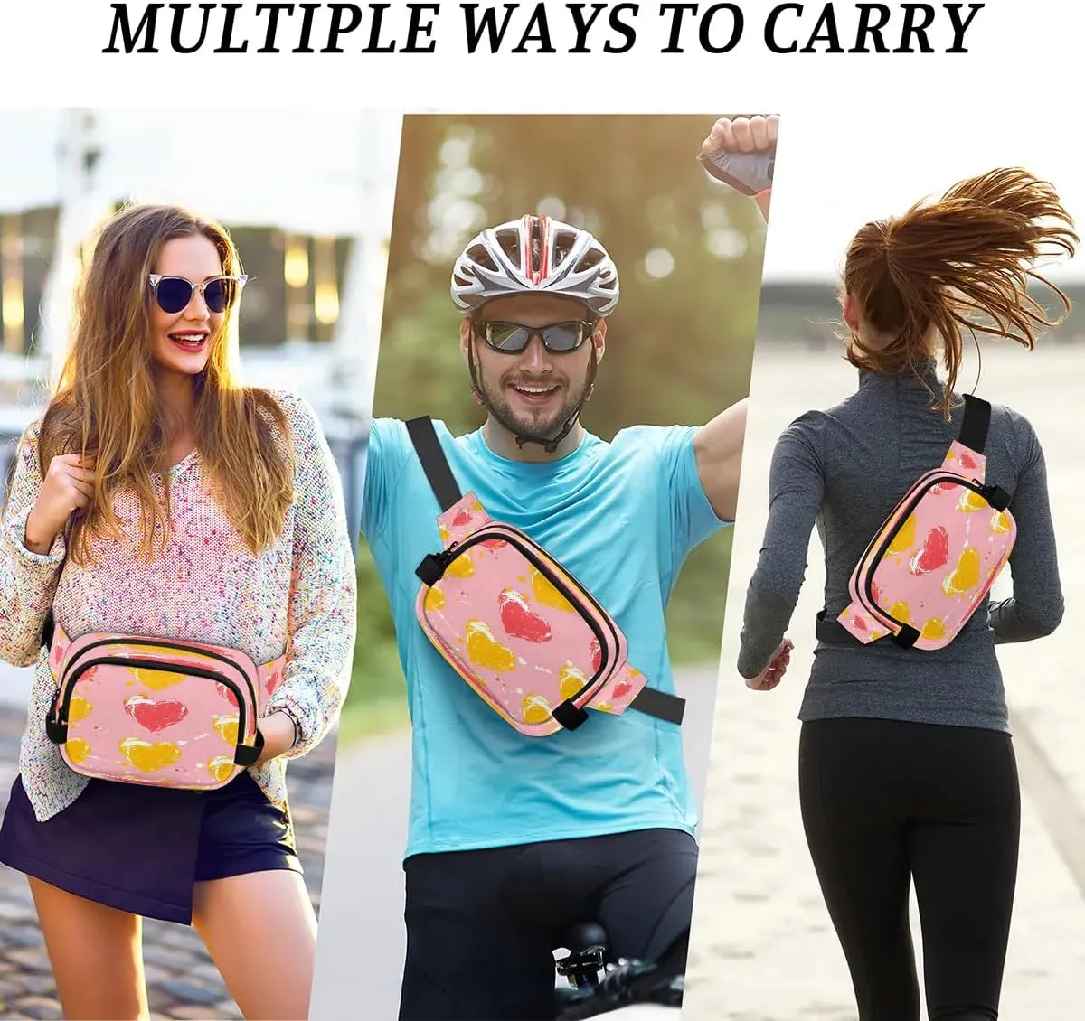 Creative Heart Prints Fanny Packs for Women Men Waterproof Waist Bag with Adjustable Strap Belt Bag for Travel Running Hiking