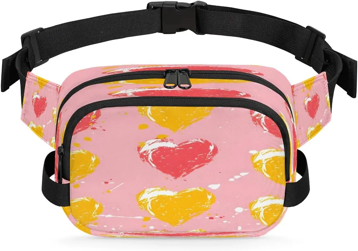 Creative Heart Prints Fanny Packs for Women Men Waterproof Waist Bag with Adjustable Strap Belt Bag for Travel Running Hiking