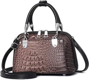 Crocodile Pattern Handbag Fashion PU Leather Top-Handle Purse Luxury Women Shoulder Bag Double Zipper Satchel Tote