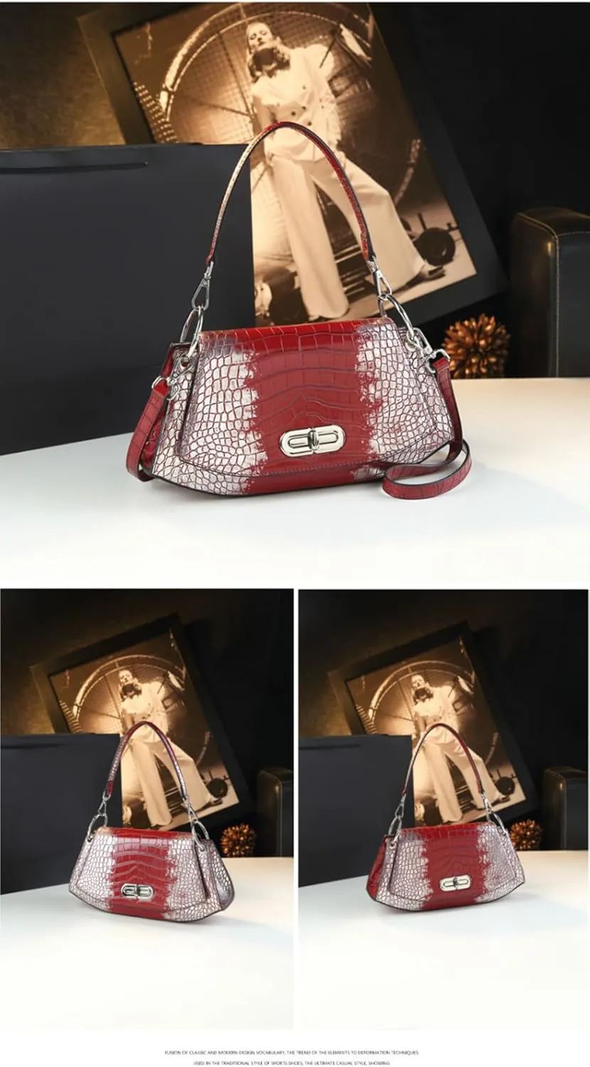Crocodile Pattern Leather Hobo Bags For Women Top-Handle Satchel Handbags Small Shoulder Crossbody Purses Fashion Vintage