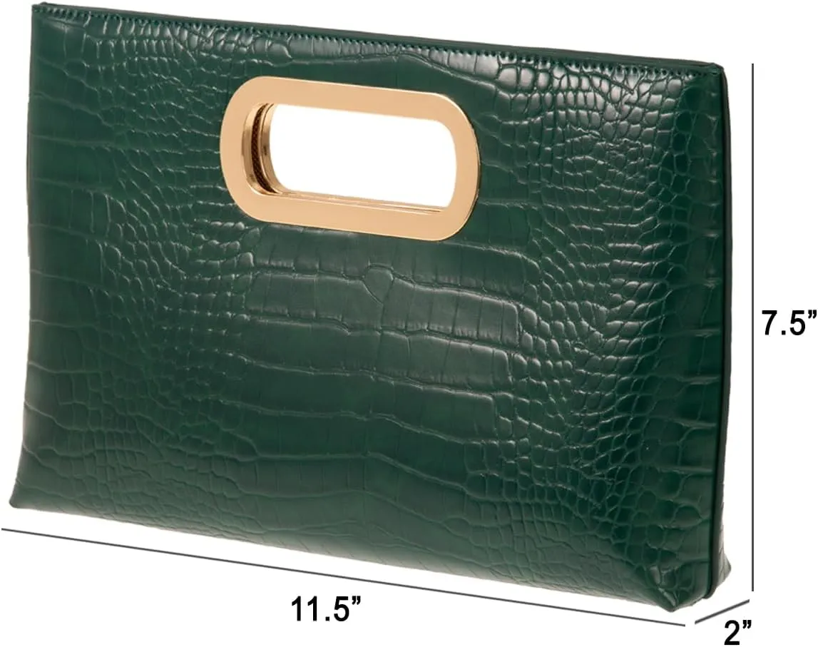 Crocodile Synthetic Leather Top Handle Clutch