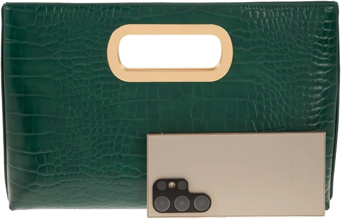 Crocodile Synthetic Leather Top Handle Clutch