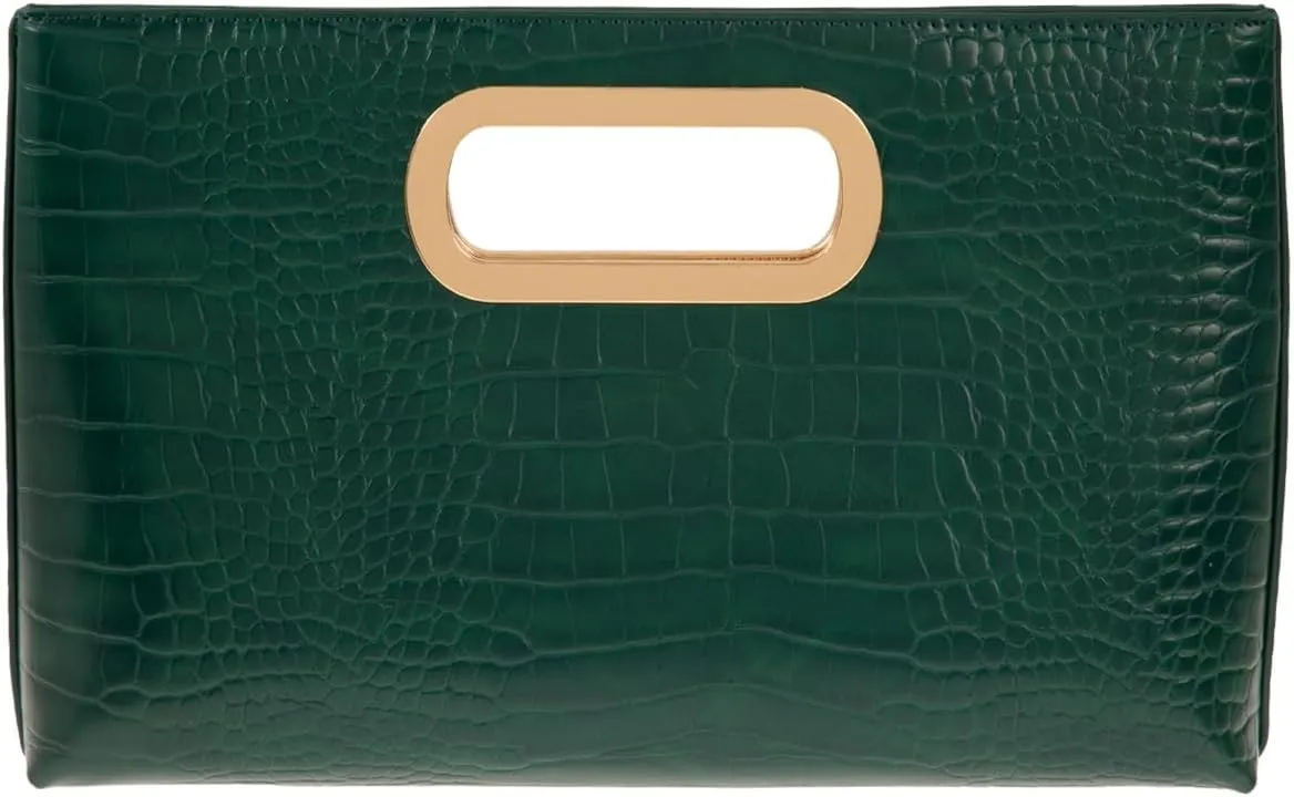 Crocodile Synthetic Leather Top Handle Clutch