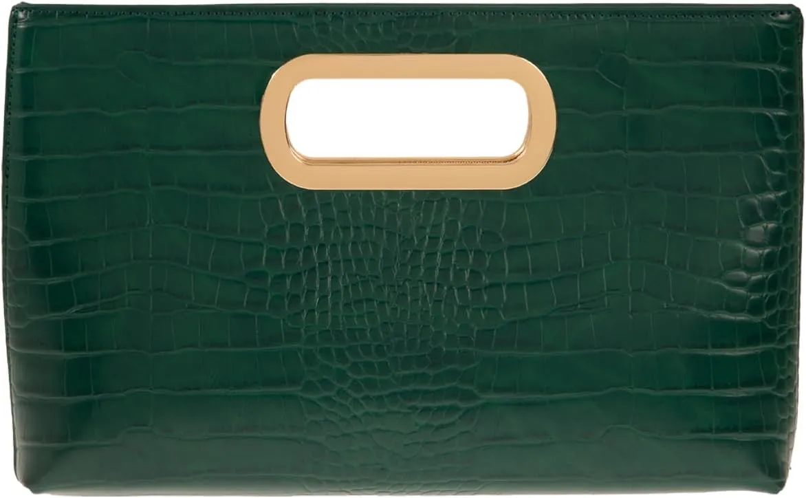 Crocodile Synthetic Leather Top Handle Clutch