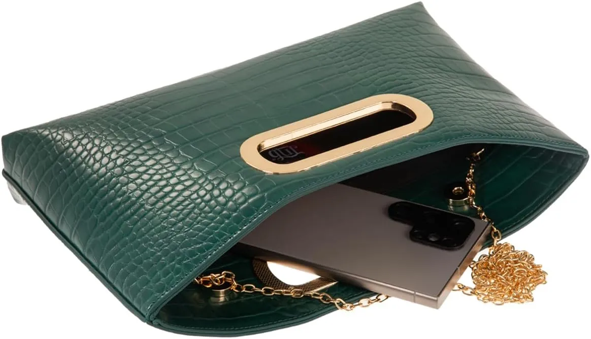 Crocodile Synthetic Leather Top Handle Clutch