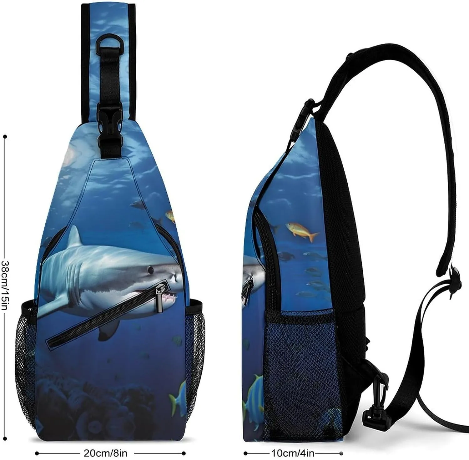 Crossbody Bag Travel Sling Bag for Men Small Sling Backpack Great White Fish Chest Bag Shoulder Bag for Outdoor