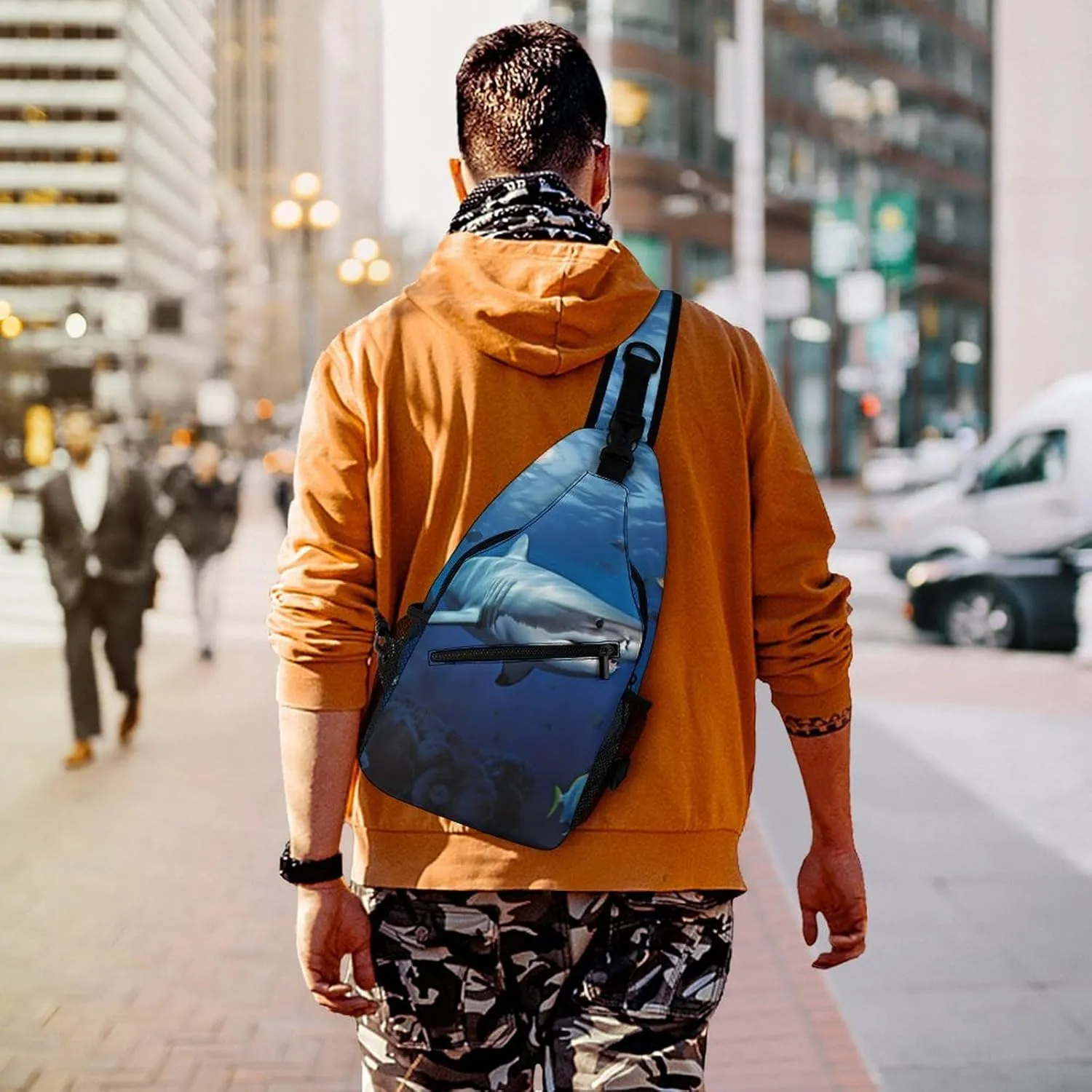 Crossbody Bag Travel Sling Bag for Men Small Sling Backpack Great White Fish Chest Bag Shoulder Bag for Outdoor