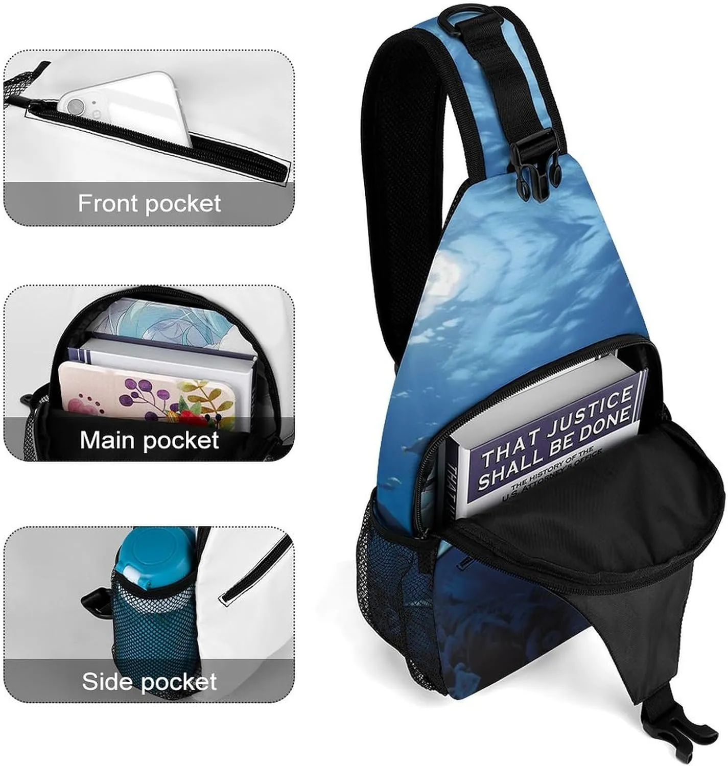 Crossbody Bag Travel Sling Bag for Men Small Sling Backpack Great White Fish Chest Bag Shoulder Bag for Outdoor