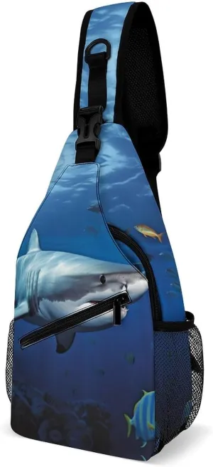 Crossbody Bag Travel Sling Bag for Men Small Sling Backpack Great White Fish Chest Bag Shoulder Bag for Outdoor
