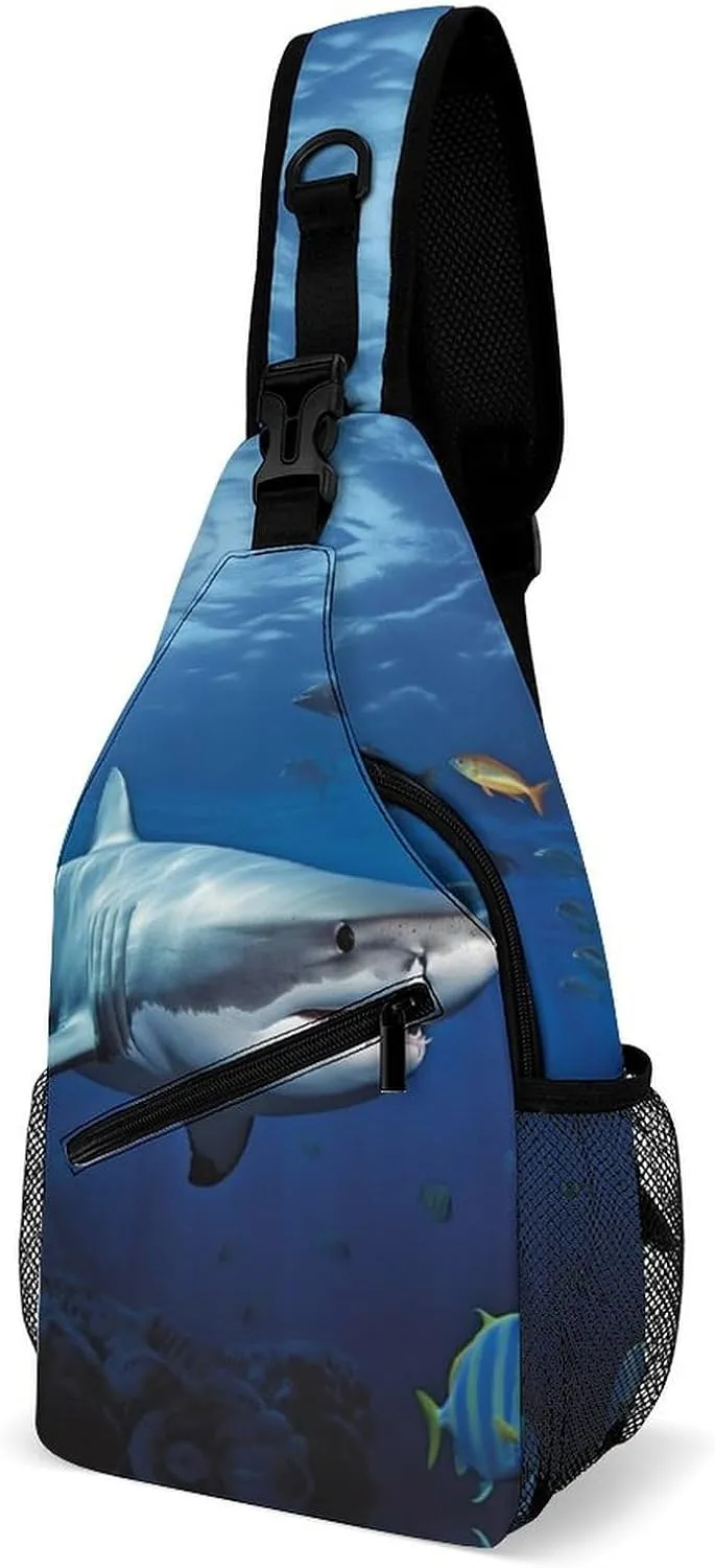 Crossbody Bag Travel Sling Bag for Men Small Sling Backpack Great White Fish Chest Bag Shoulder Bag for Outdoor