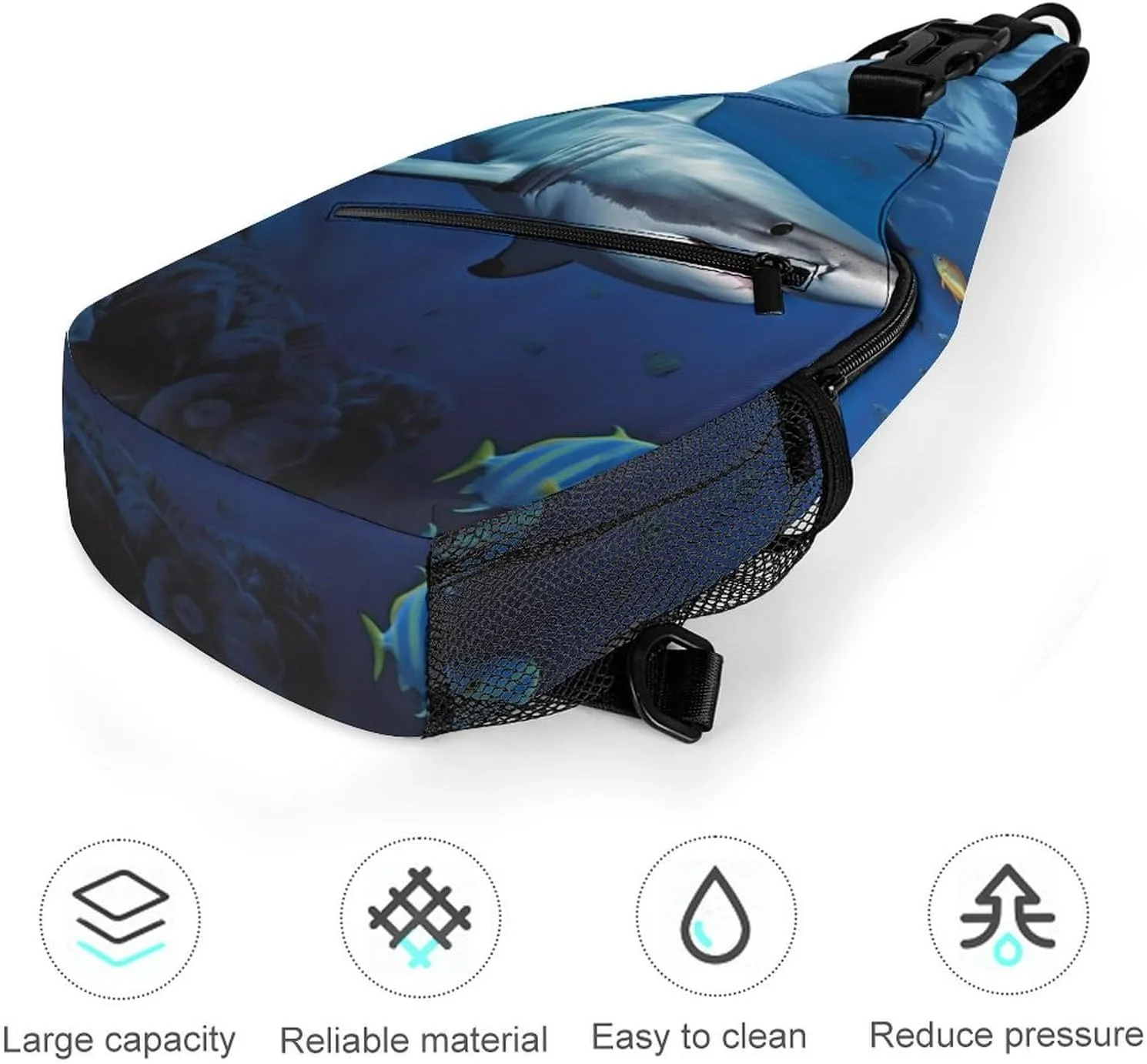 Crossbody Bag Travel Sling Bag for Men Small Sling Backpack Great White Fish Chest Bag Shoulder Bag for Outdoor